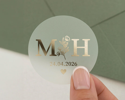 Personalised Wedding Sticker, Gold Foil Initials Sticker, Custom Date Sticker, Wedding Envelope Seal, Monogram Wedding Label