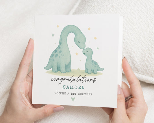 Big Brother Card, Congratulations Card for Boy, Dinosaur Card, Personalised Big Brother Card, New Baby Card, Cute Card for Kids