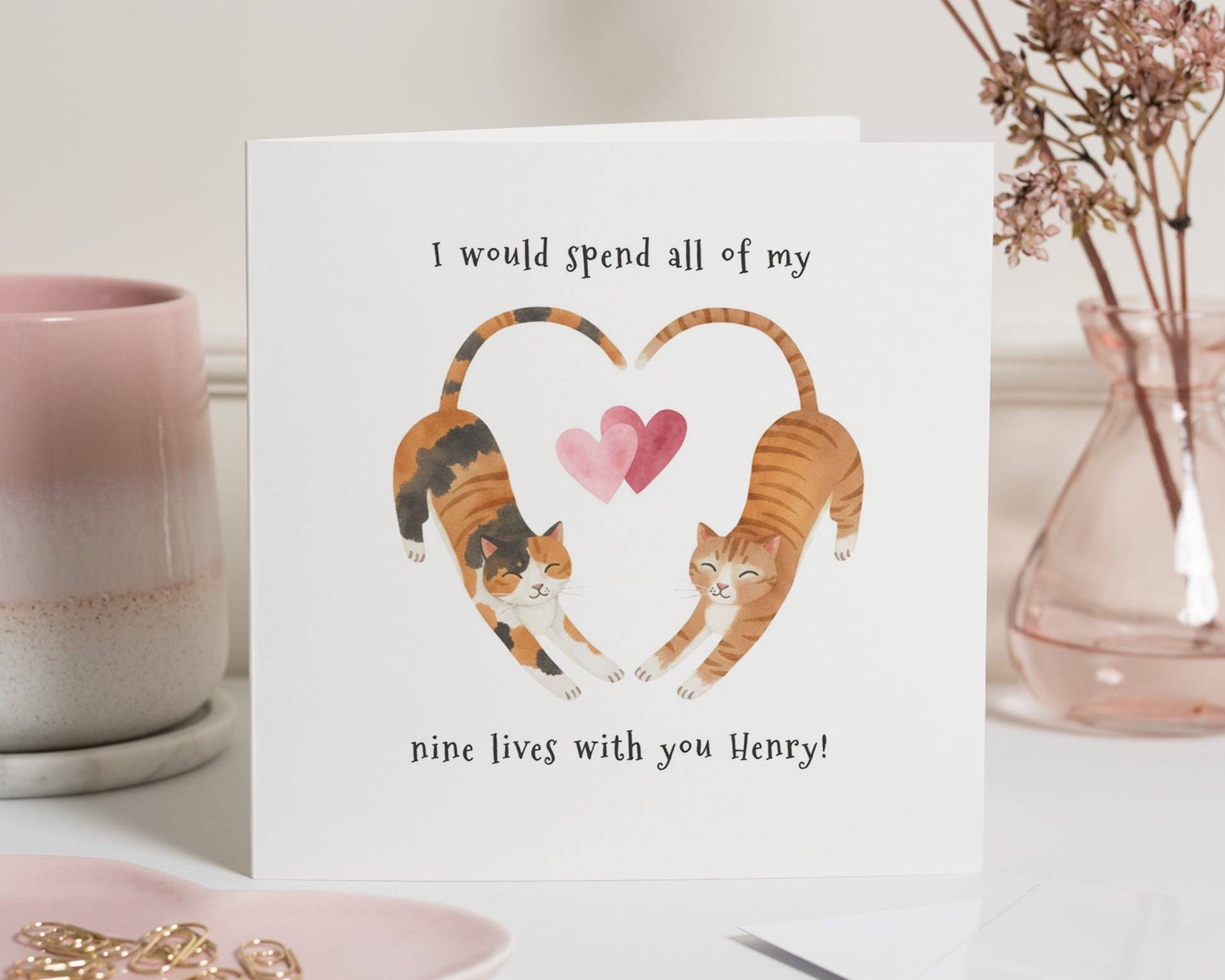 Cat Valentines Day Card, Personalised Cat Card, Valentines Card for Him, Valentines Card for Her, Cute Cat Anniversary Card