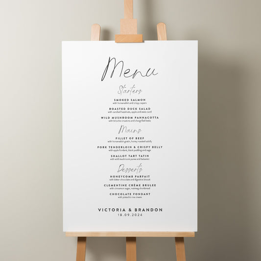 Simple Wedding Food Menu Sign, Modern Calligraphy Wedding Signage, Minimalistic Menu Wedding Sign, Elegant Wedding Sign &#39;Victoria&#39;