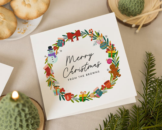 Personalised Christmas Cards, Pack of Christmas Cards, Square, Pack of 10, 20, 50 or 100, Family Christmas Card, Custom Name Card