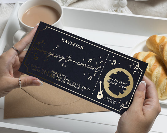 Personalised Concert Ticket Gift Voucher, Scratch to Reveal Concert Gift, Gig Tickets Surprise, Music Experience Gift