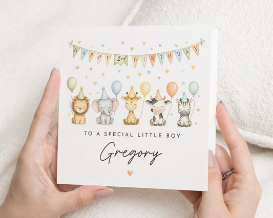 Personalised 2nd Birthday Card for Boy, 2nd Birthday Card, Safari Birthday Card, Jungle Animal Card for Son Grandson Nephew