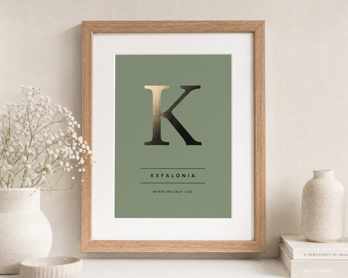 Personalised Gold Foil Initial Print, Sage Green Wall Art, Where We Said I Do Print, Wedding Gift, Anniversary Gift, Gift for Couple