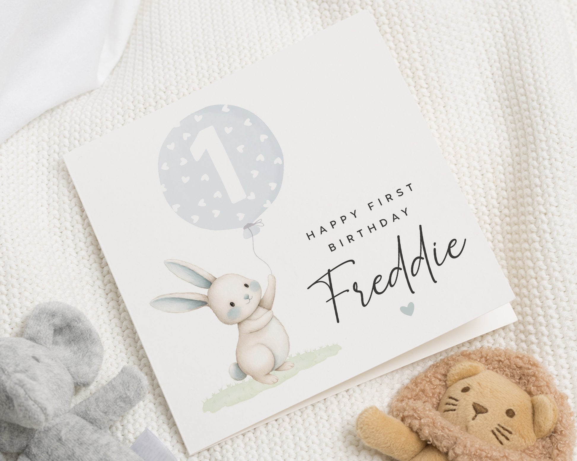 1st Birthday Card, First Birthday Card for Boy, Personalised Bunny Birthday Card, Birthday Card for Son, Cute Animal Birthday Card
