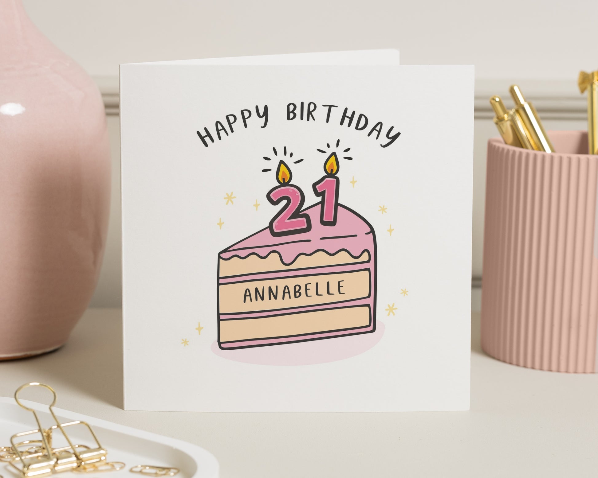 21st Birthday Card, Personalised Birthday Card, Birthday Card for Her, Cute Cake Card, Birthday Card for Daughter, Custom Card