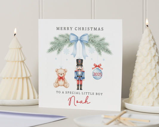 Christmas Card for Boy, Personalised Christmas Card, Special Little Boy Christmas Card, Nutcracker Christmas Card, Teddy Bear Card
