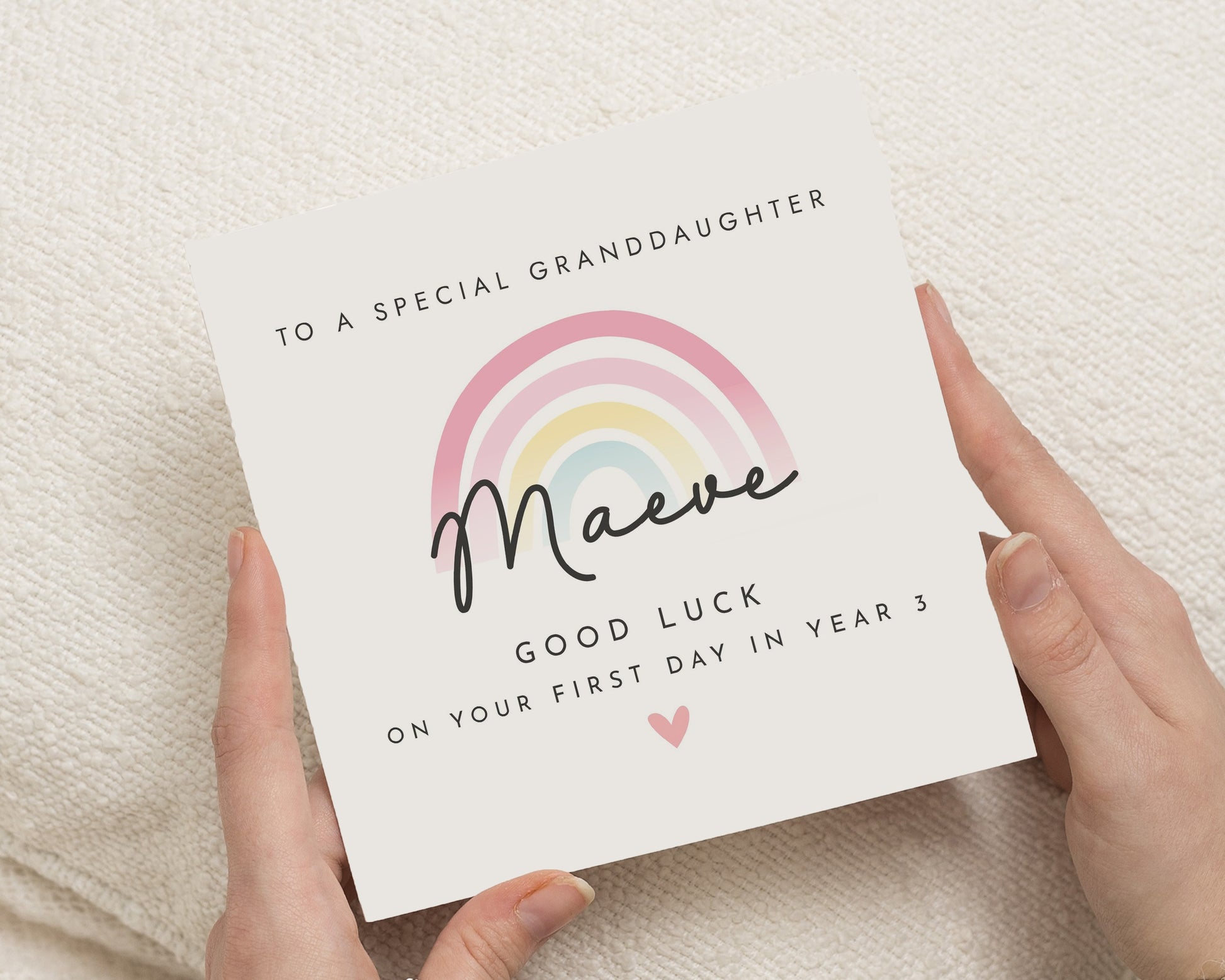 Personalised Good Luck Card for Granddaughter, First Day of School Card, Back to School Card, Year 3 Card for Girl, Rainbow Card