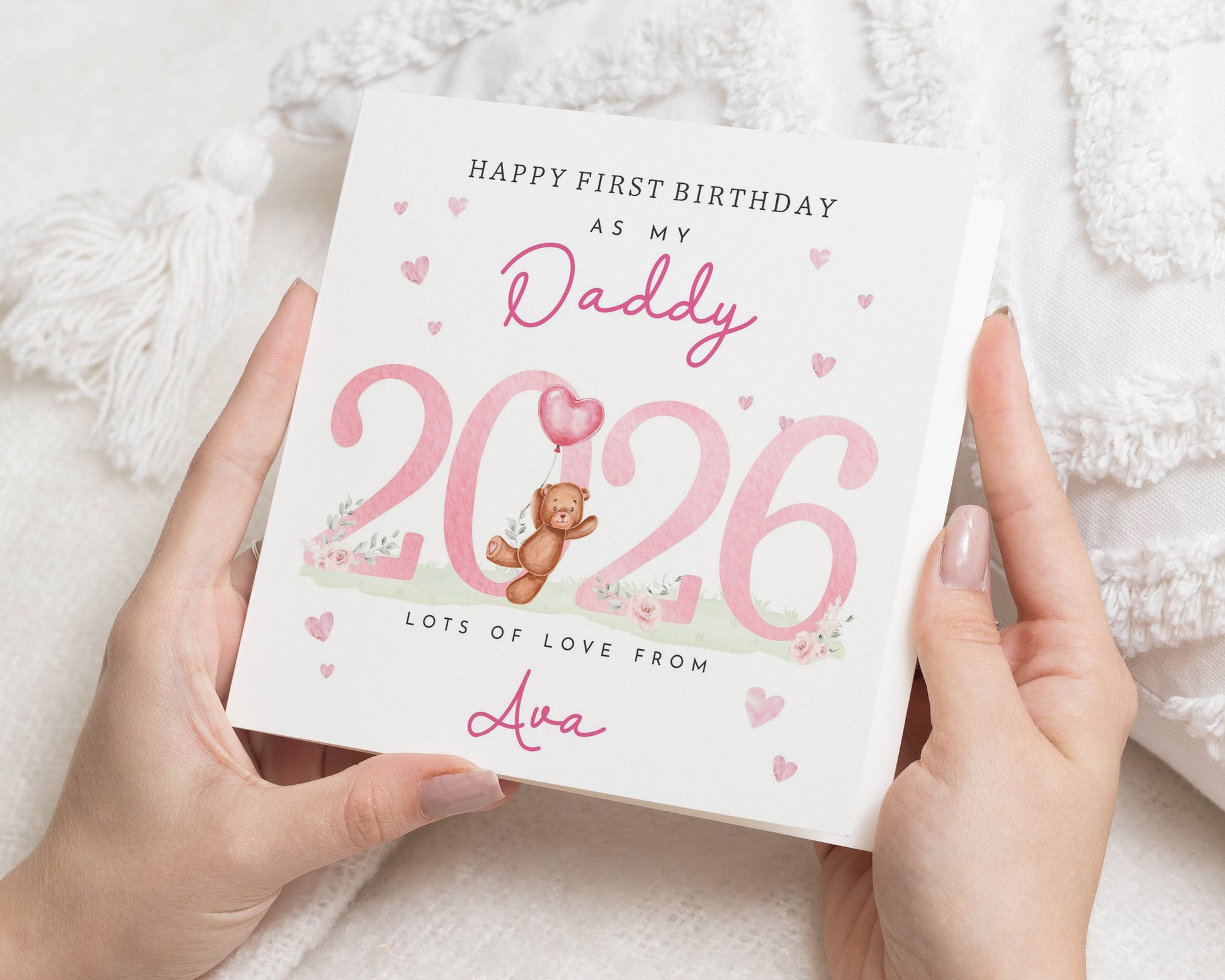 First Birthday Card for Daddy, 2026 Birthday Card from Baby, Personalised Daddy Birthday Card, Cute Bear Birthday Card for Dad