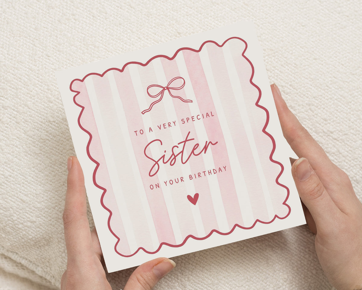 Birthday Card for Sister, Sister Birthday Card, Birthday Cards for Her, Cute Birthday Card for Sister, Pink Bow Birthday Card