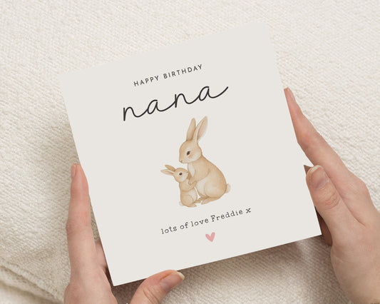 Birthday Card for Nana, Nana Birthday Card, Bunny Birthday Card, Personalised Birthday Card for Her, Cute Birthday Card for Grandma