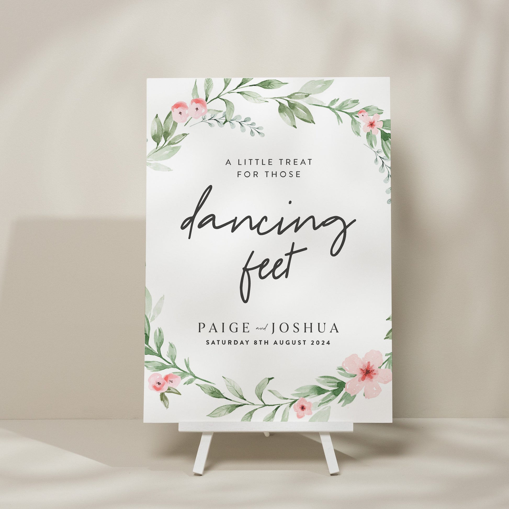 Floral Dance Floor Sign, Dancing Feet Wedding Sign, Flip Flop Wedding Sign, Sign For Wedding, Minimalist Wedding Sign &#39;Paige&#39;