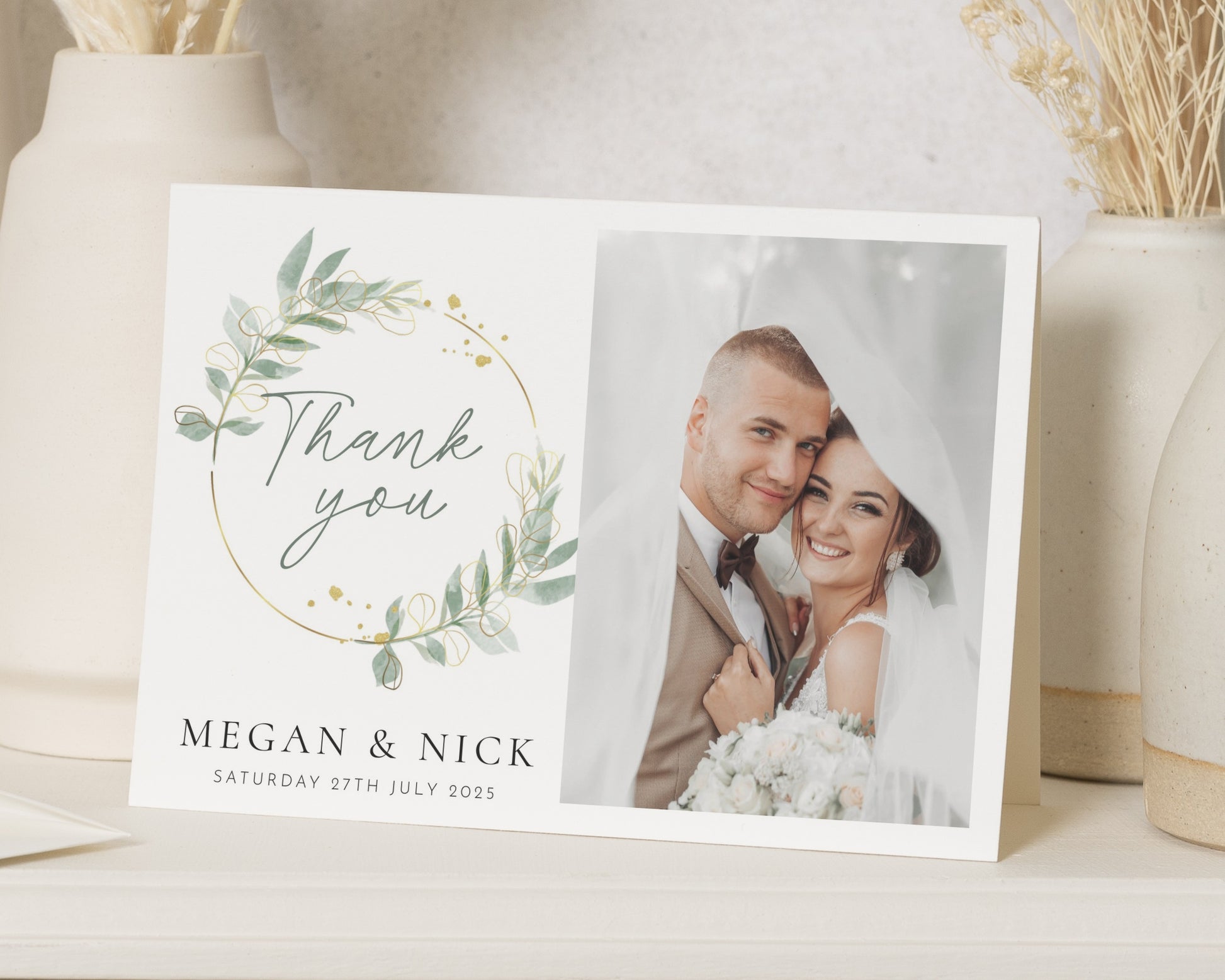 Personalised Wedding Thank You Cards, Photo Wedding Thank You Card, Greenery Thank You Cards, Folded Wedding Thank You Cards