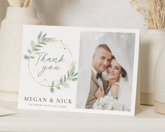 Personalised Wedding Thank You Cards, Photo Wedding Thank You Card, Greenery Thank You Cards, Folded Wedding Thank You Cards