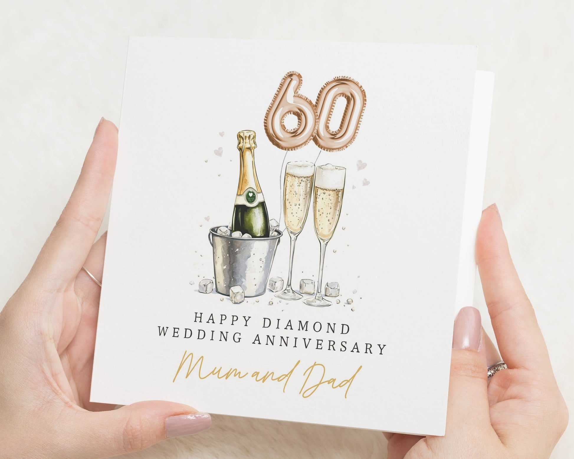 Diamond Wedding Anniversary Card for Mum and Dad, 60th Anniversary Card, Champagne Anniversary Card, Personalised Anniversary Card