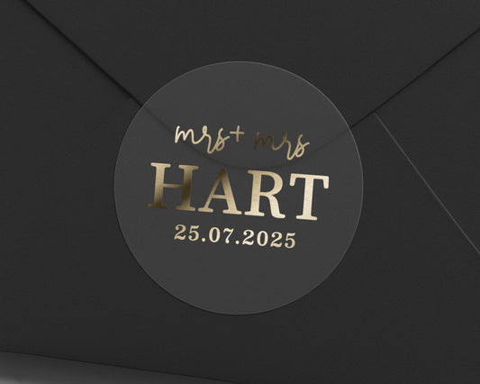 Personalised Wedding Sticker, Mrs And Mrs Wedding Label, Custom Name Wedding Sticker, Gold Foil Wedding Envelope Seal