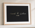Personalised Gold Foil New Home Print, Black Wall Art, Couple Name Print, House Warming Gift, First Home Gift, Oak Framed Print