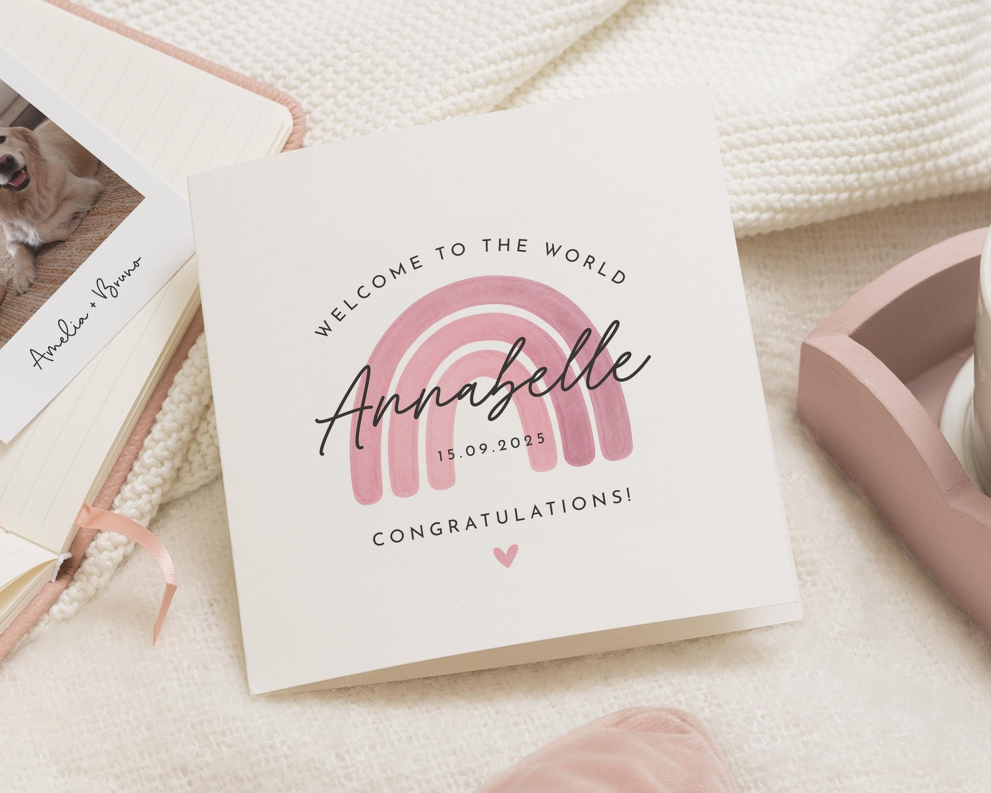New Baby Card, Personalised Baby Card, Welcome To The World Card, Baby Girl Card, Rainbow New Baby Card, Congratulations Card