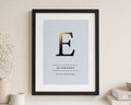 Personalised Initial Print, Pale Blue Wall Art, Custom Location Print, Couple Gift, Anniversary Gift, Portrait Print With Mount