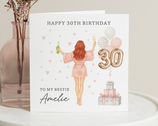 30th Birthday Card for Best Friend, Personalised Birthday Card for Her, 30th Birthday Card for Women, Champagne Balloons Gift Card