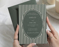Olive Green Wedding Invitations, Vintage Stripe Wedding Invites, Classic Elegant Wedding Stationery, Personalised Invitation Suite