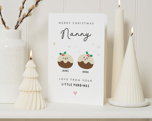 Nanny Christmas Card, Personalised Christmas Card for Nanny, Christmas Card from Grandchildren, Grandma Christmas Card, Cute Pudding Card