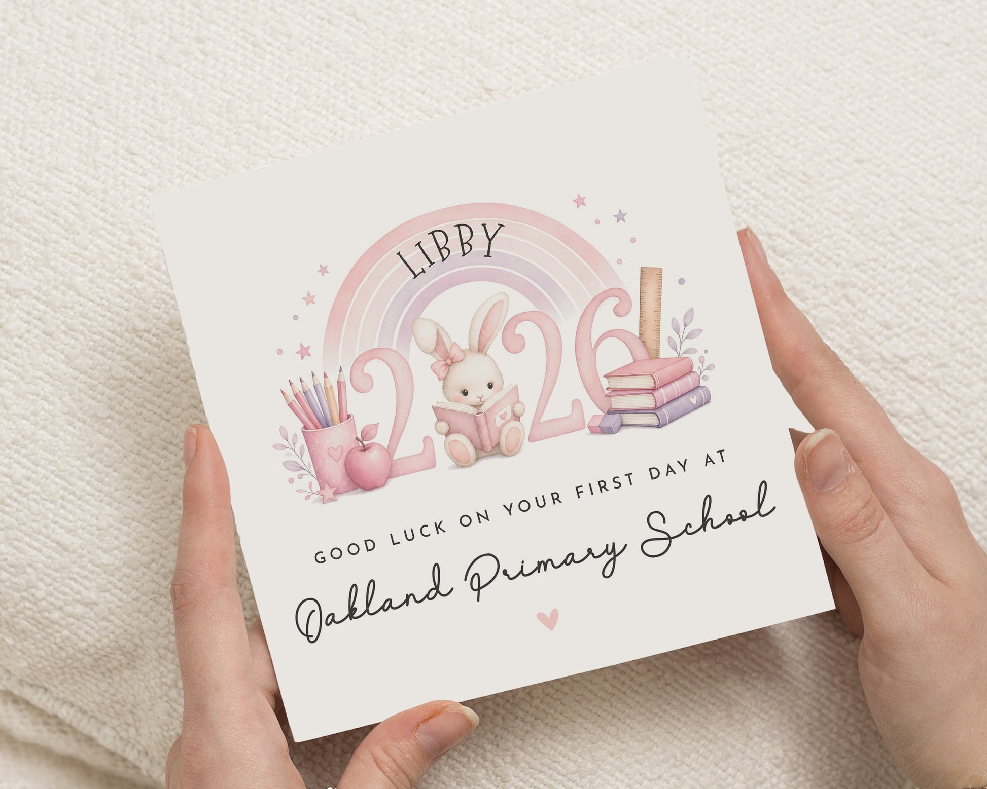 Good Luck Card for First Day at School, Primary School Card, Personalised School Card for Girl, Back to School Card, Bunny Card