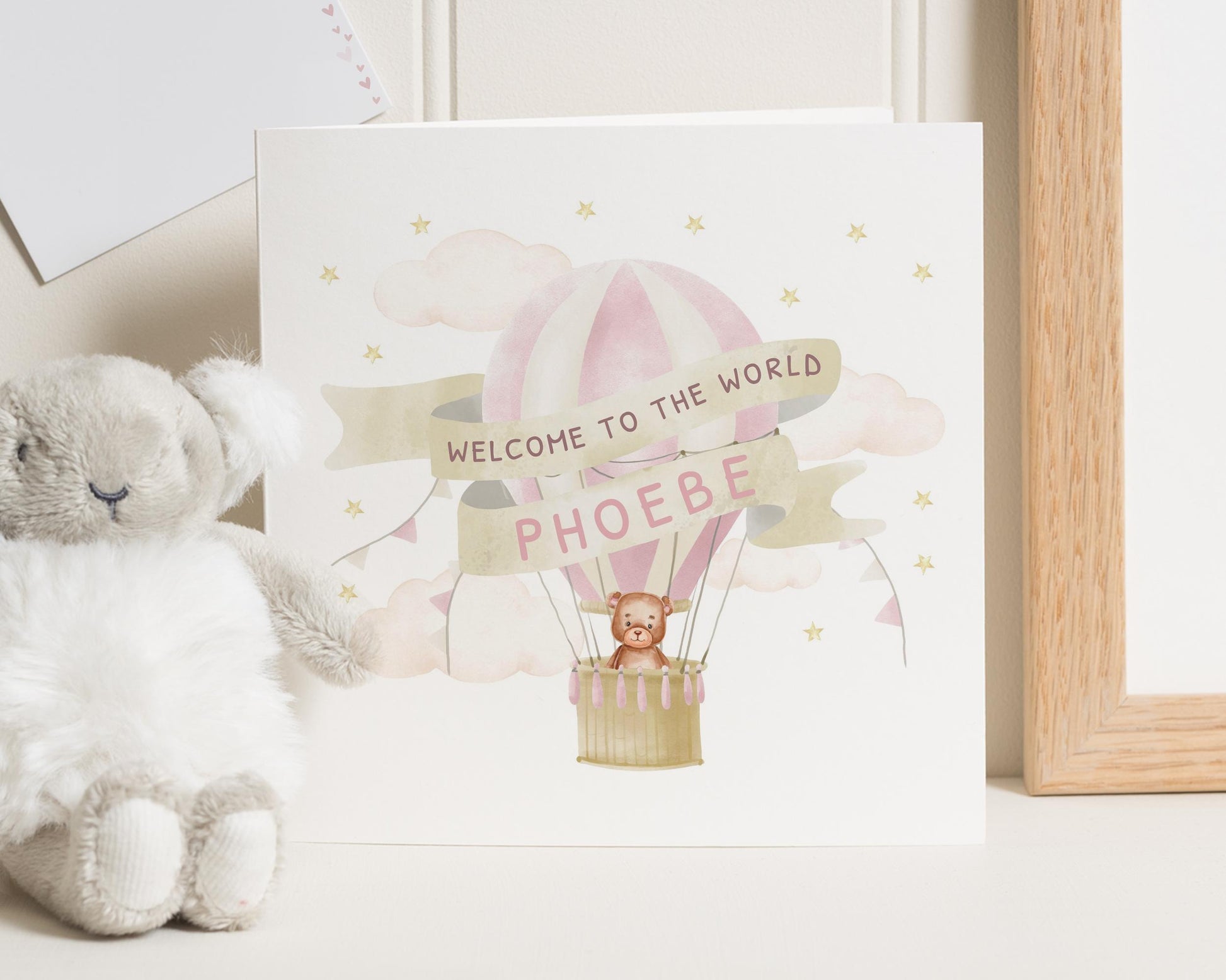 New Baby Card, Welcome To The World Card, Personalised Baby Girl Card, Baby Shower Card, New Baby Girl Card, Cute Bear Card