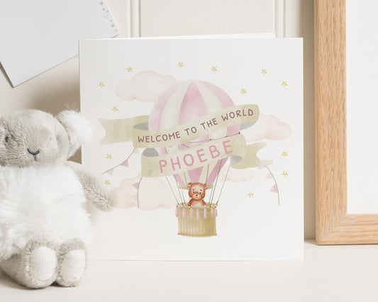 New Baby Card, Welcome To The World Card, Personalised Baby Girl Card, Baby Shower Card, New Baby Girl Card, Cute Bear Card