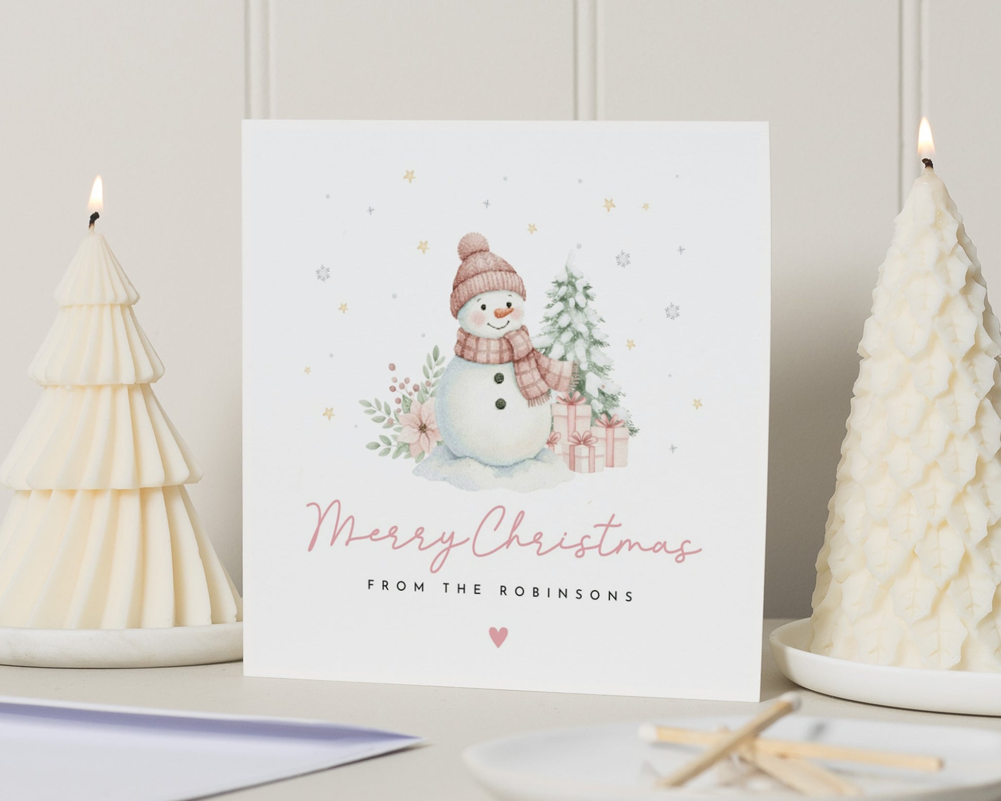 Personalised Christmas Card, Square Christmas Card, Cute Snowman Card, Family Christmas Card, Custom Name, Merry Christmas Card