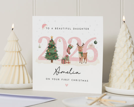 First Christmas Card for Daughter, 1st Christmas Card, Personalised Christmas Card for Daughter, Baby Girl Christmas Card 2026