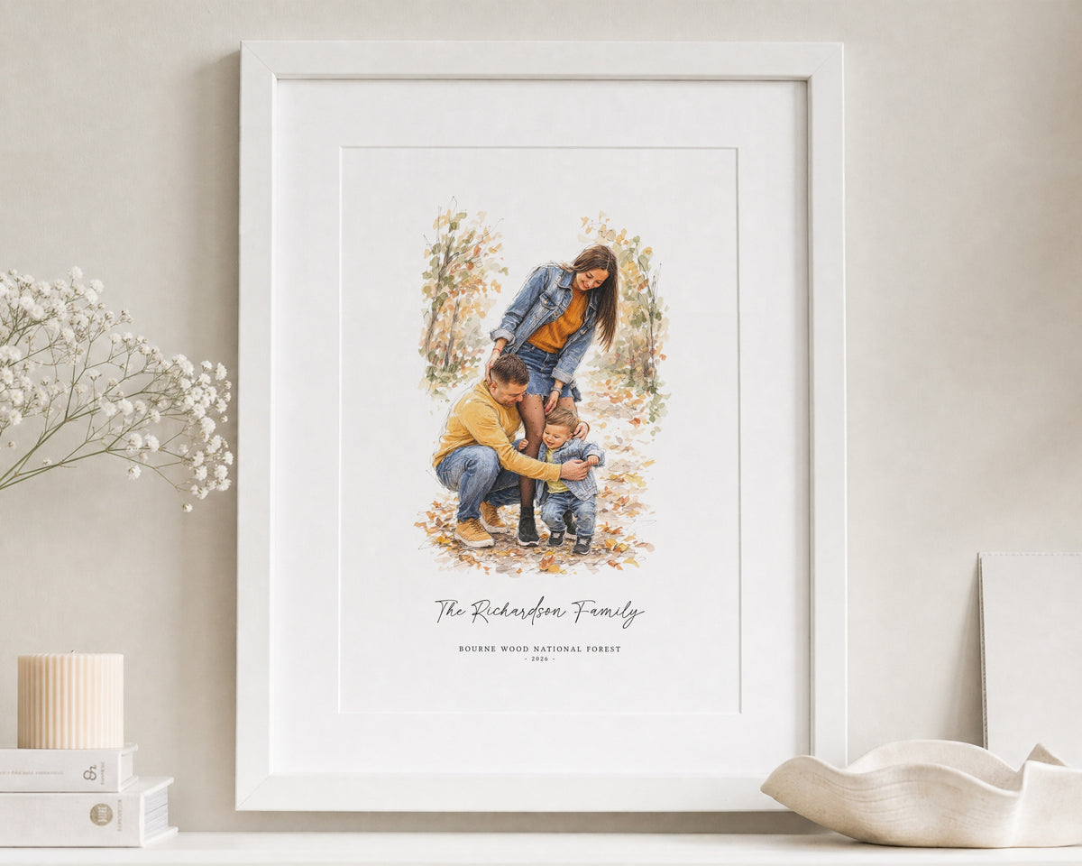 Personalised Family Portrait Print from Your Photo, Custom Family Illustration, Family Name Wall Art, Gift for Parents, New Home Gift