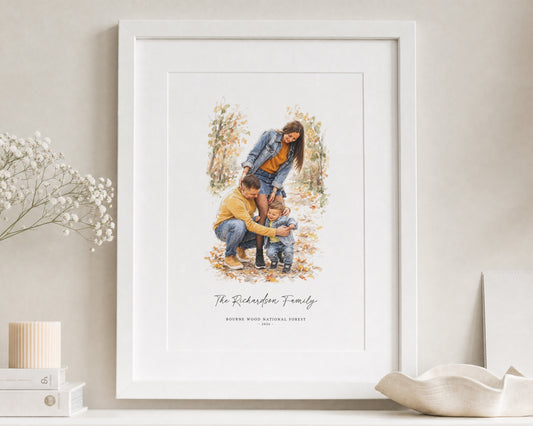 Personalised Family Portrait Print from Your Photo, Custom Family Illustration, Family Name Wall Art, Gift for Parents, New Home Gift