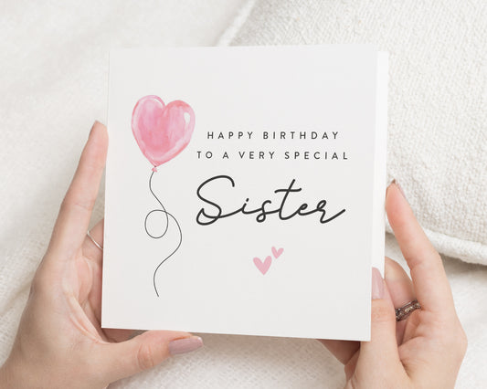 Birthday Card for Sister, Sister Birthday Card, Birthday Cards for Her, Cute Birthday Card, Personalised Birthday Cards, Pink Heart Card