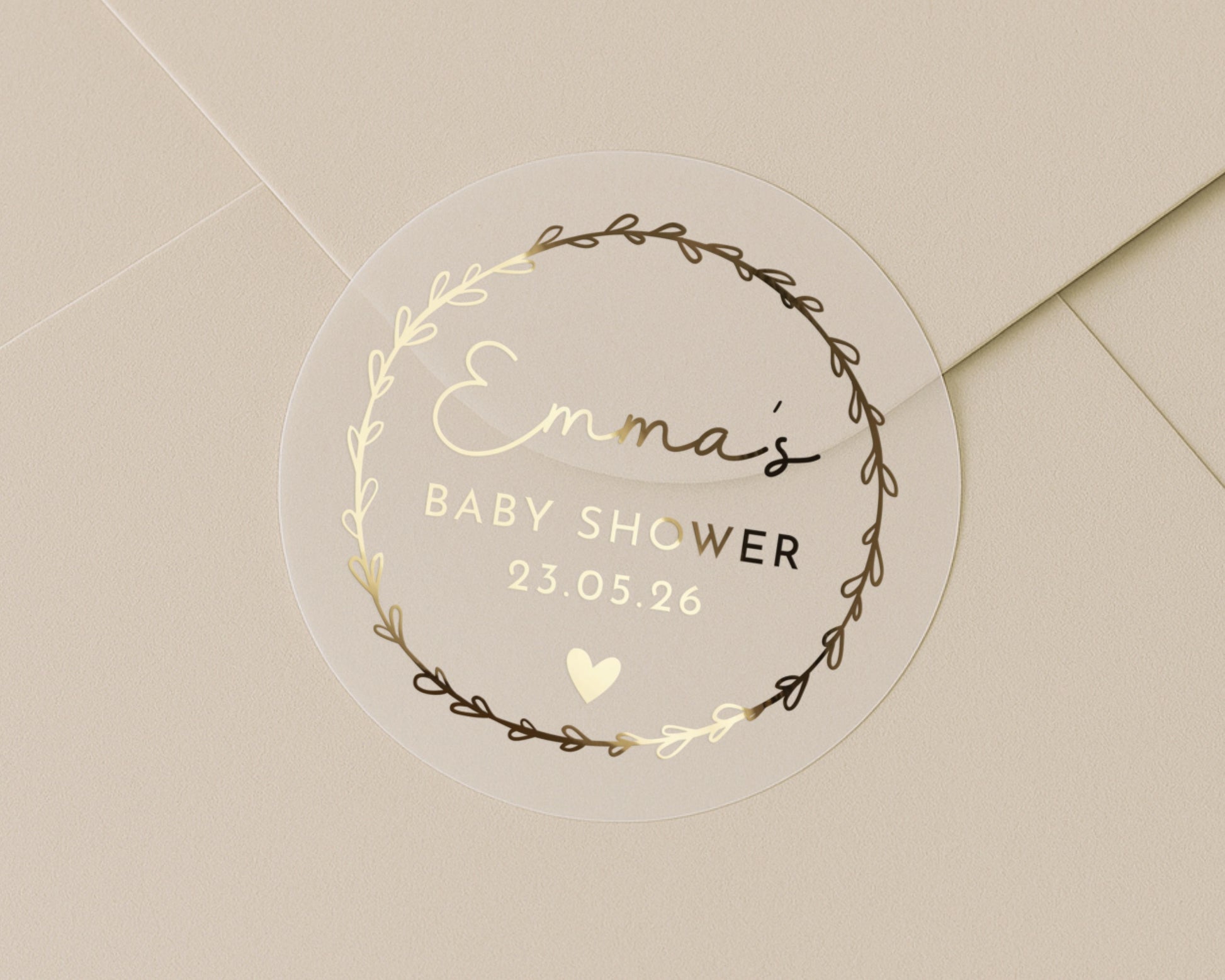 Personalised Baby Shower Sticker, Gold Foil Baby Shower Label, Custom Name Baby Shower Decoration, Baby Shower Envelope Seal