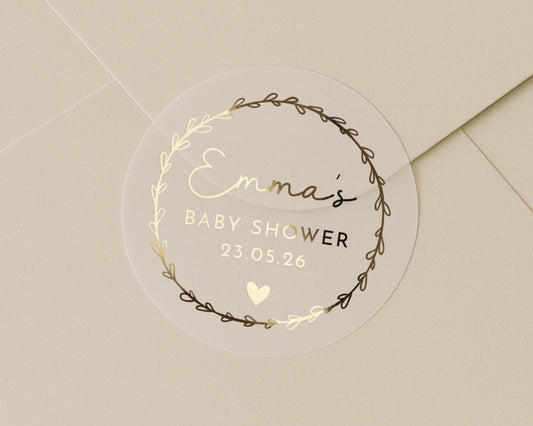 Personalised Baby Shower Sticker, Gold Foil Baby Shower Label, Custom Name Baby Shower Decoration, Baby Shower Envelope Seal