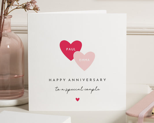 Anniversary Card for Couple, Personalised Anniversary Card, Special Couple Card, Heart Anniversary Card, Custom Names Card