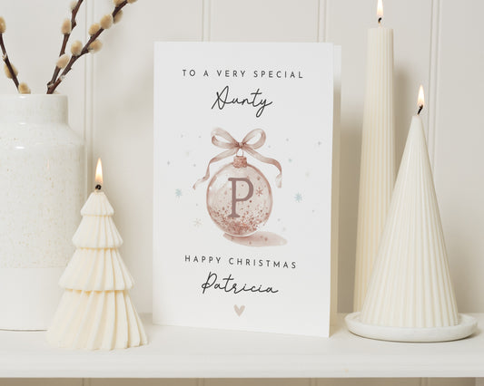 Personalised Christmas Card for Aunty, Auntie Christmas Card, Christmas Card for Her, Special Aunty Xmas Card, Custom Initial Card
