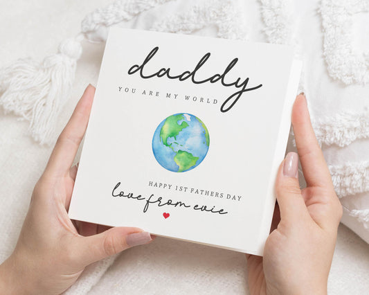 Fathers Day Card from Baby, 1st Fathers Day Card, Daddy You Are My World Card, Personalised Fathers Day Card, Card for Daddy