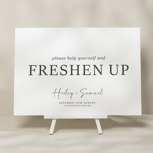 Simple Modern Wedding Bathroom Basket Sign, Freshen Up Wedding Sign, Simple Wedding Bathroom Sign, Wedding Signage &#39;Hailey&#39;