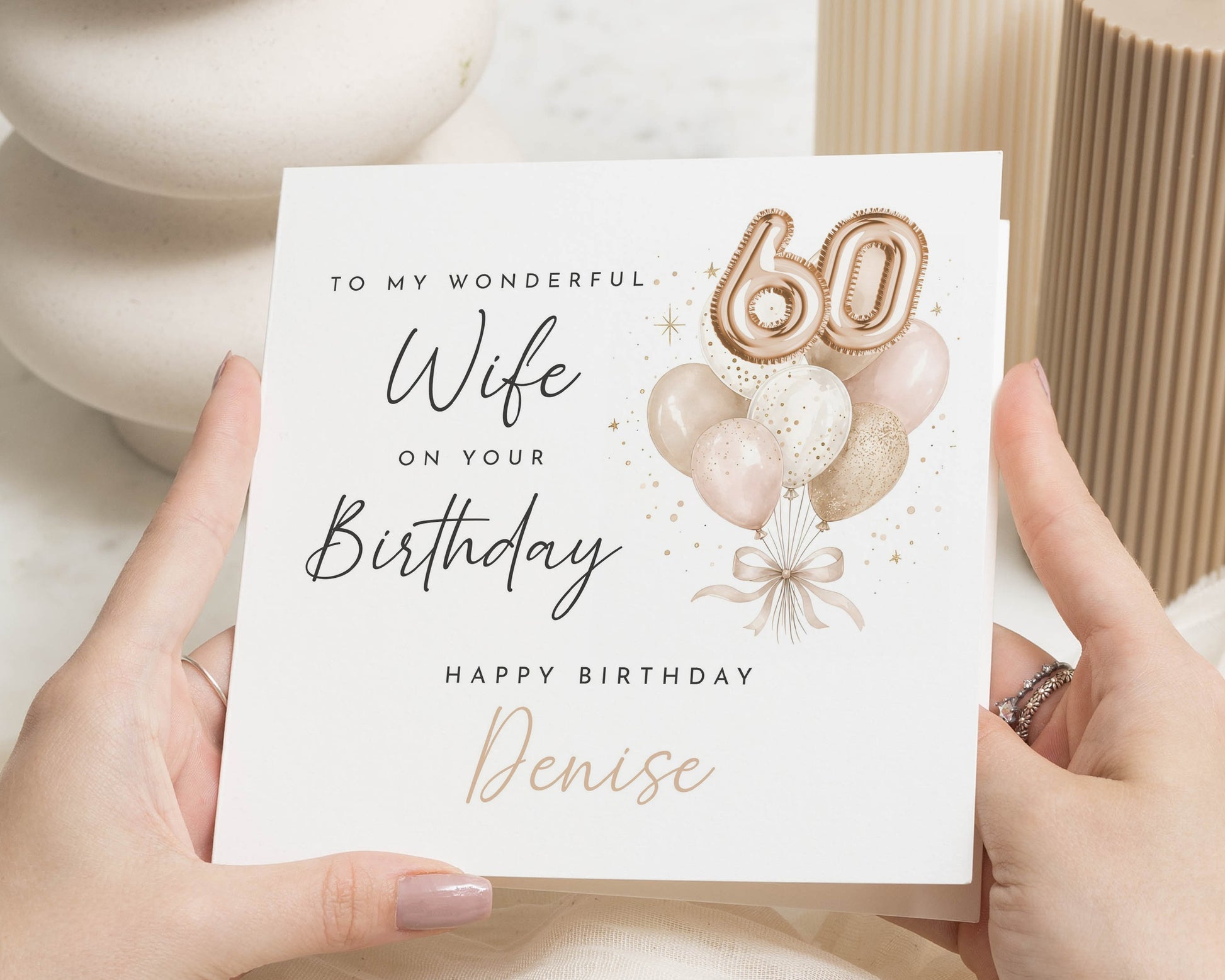 60th Birthday Card for Wife, Wife 60th Birthday Card, Personalised Birthday Card for Her, 60 Birthday Card, Balloon Birthday Card