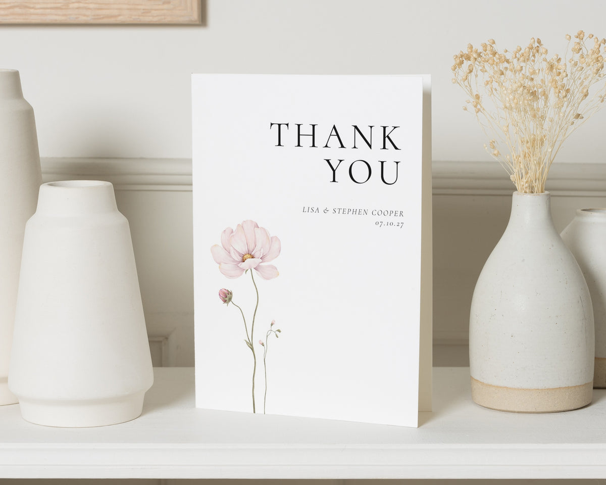Personalised Wedding Thank You Cards, Wedding Thank You Cards, Folded Thank You Cards, Simple Floral Thank You Card for Wedding