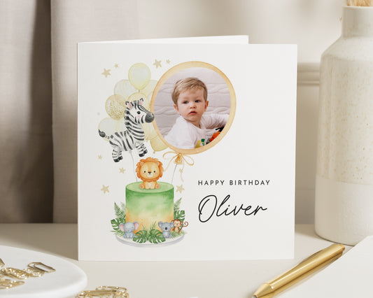 Personalised Photo Birthday Card, Kids Birthday Card, Safari Birthday Card, Jungle Animal Birthday Card, Birthday Card for Child, Cute Card