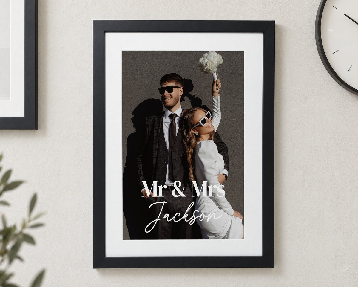 Personalised Wedding Photo Print, Custom Print From Your Photo, Mr and Mrs Print, Gift for Couple, Anniversary Wall Art, Black Framed Print