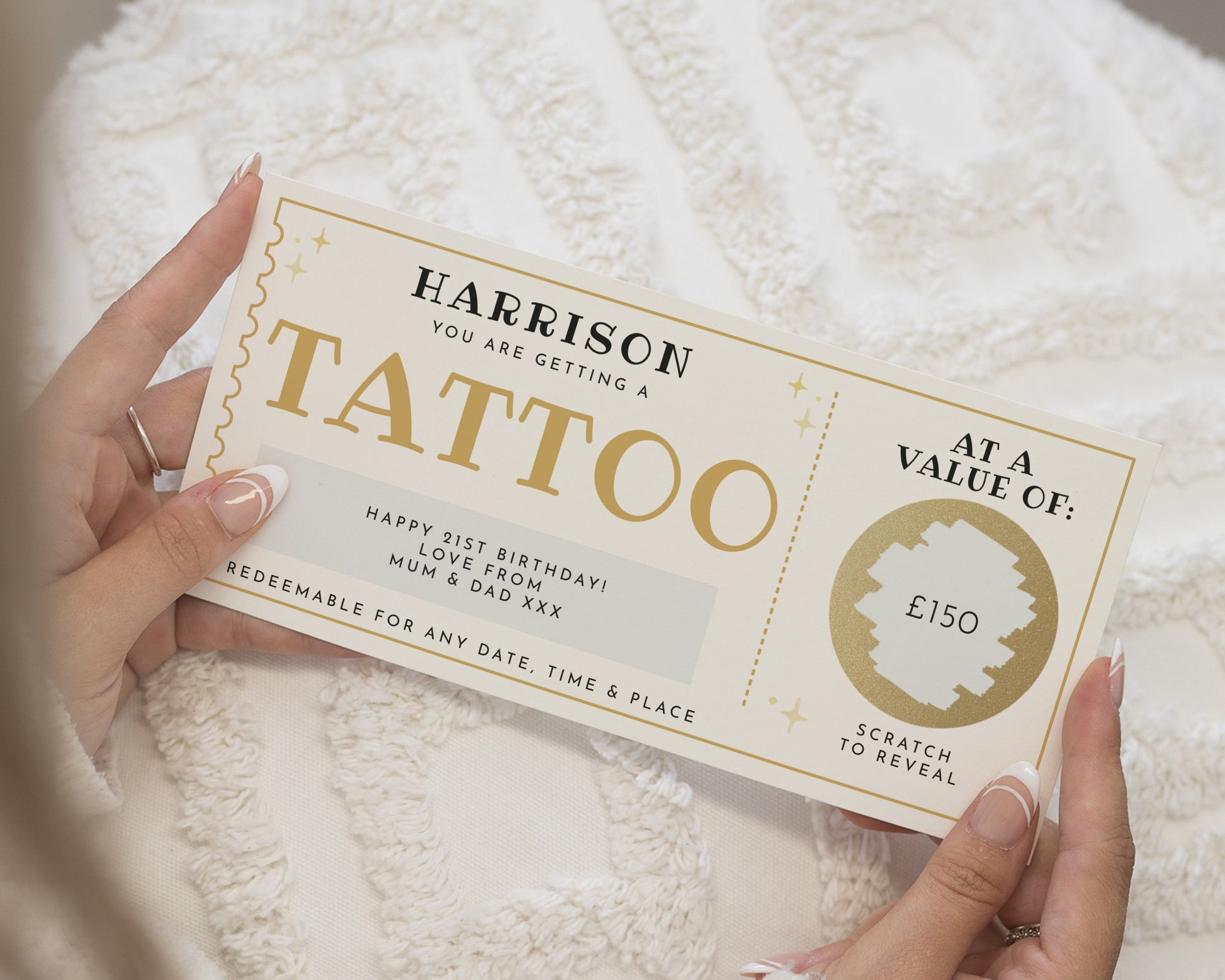 Personalised Tattoo Gift Voucher, 21st Birthday Gift for Him or Her, Custom Tattoo Voucher, Scratch to Reveal