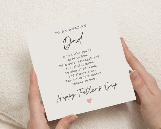 Father's Day Card for Dad, Dad Fathers Day Card, Fathers Day Card from Daughter Son, Poem Card for Dad, Simple Dad Card