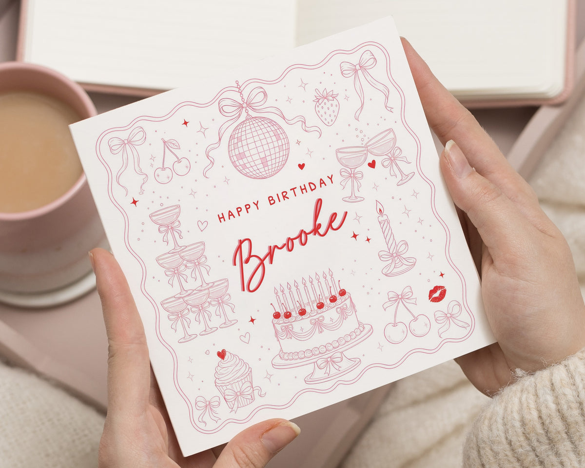 Personalised Birthday Card for Her, Custom Birthday Card, Birthday Card for Friend, Birthday Card for Daughter, Cute Pink Birthday Card