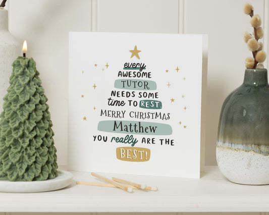 Christmas Card for Tutor, Personalised Christmas Card, Teacher Christmas Card, Thank You Christmas Card, Custom Name Card