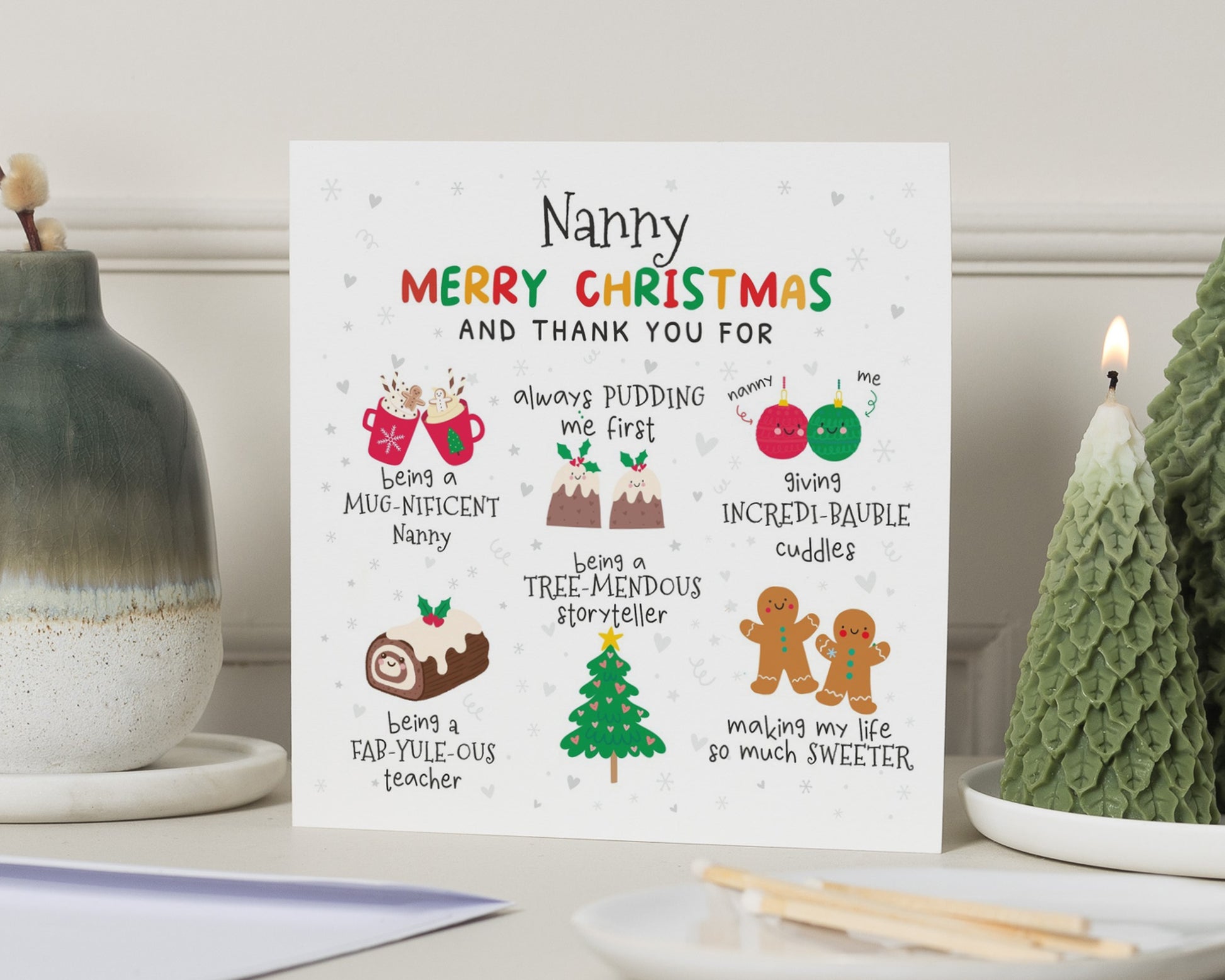 Christmas Card for Nanny, Nanny Christmas Card, Thank You Nanny Card, Cute Christmas Card for Her, Nanny Card from Grandchildren