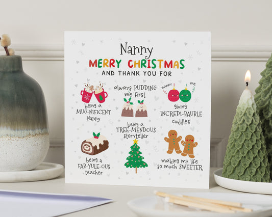 Christmas Card for Nanny, Nanny Christmas Card, Thank You Nanny Card, Cute Christmas Card for Her, Nanny Card from Grandchildren